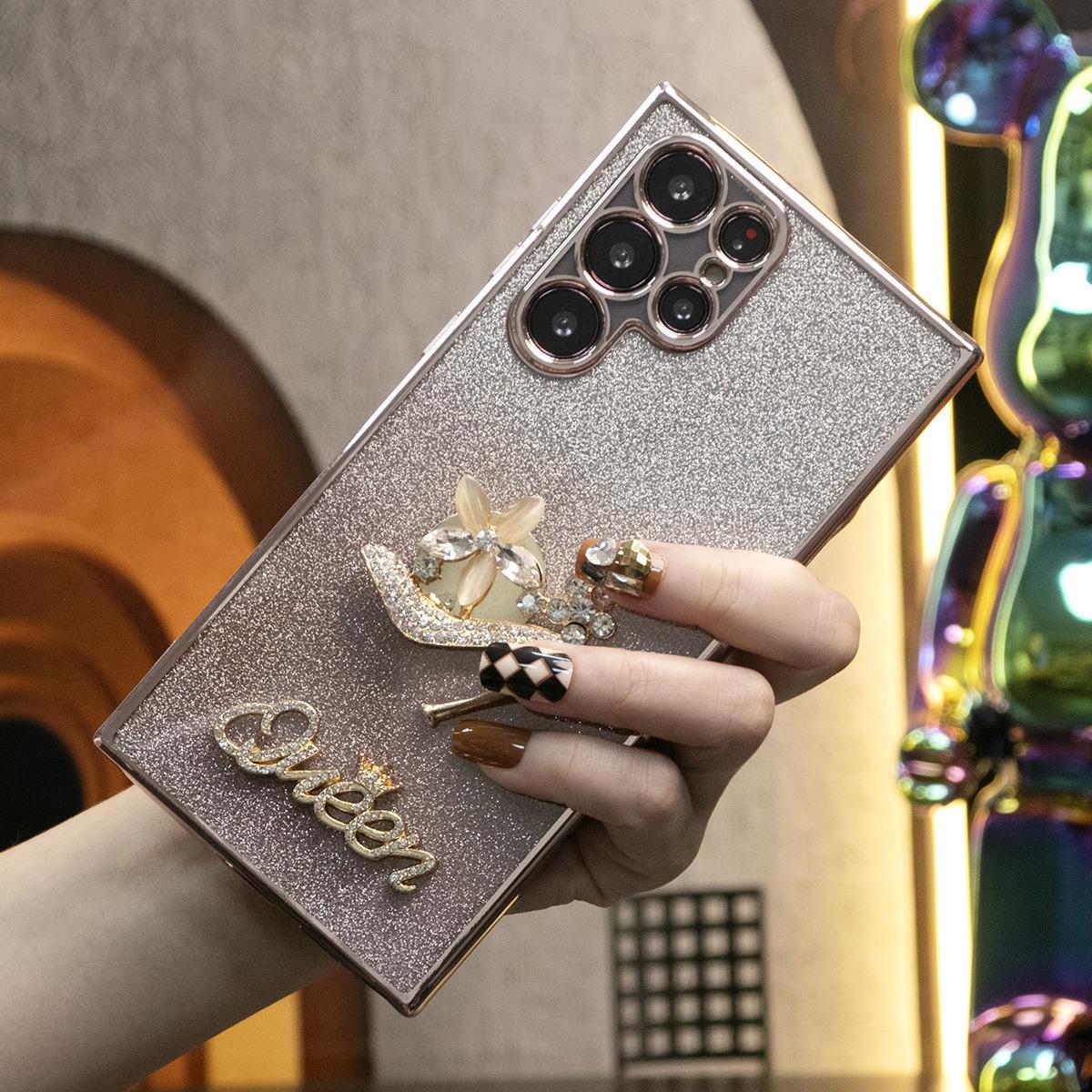 Luxury Diamond High Heels Glitter Clear Gradient TPU Plating Shockproof Soft Phone Case For Samsung S24Ultra S24FE S24 S23 S22 S21 FE Plus Ultra