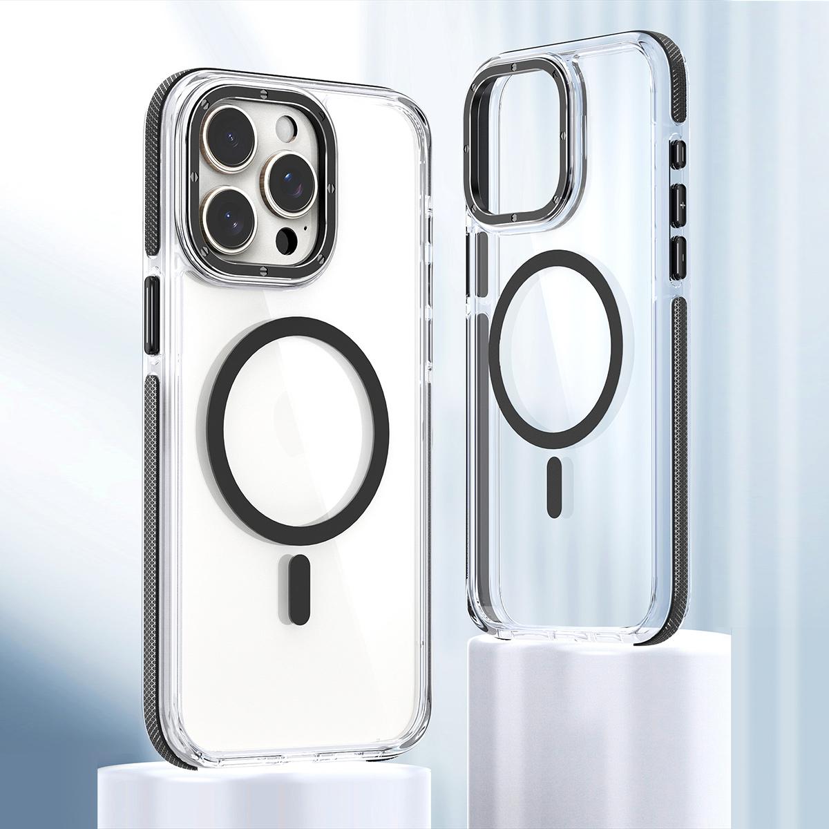 Dual Color Magnetic For Magsafe Wireless Charging Case For iPhone 16 15 14 13 Pro Max Plus Clear TPU Acrylic Hard Cover