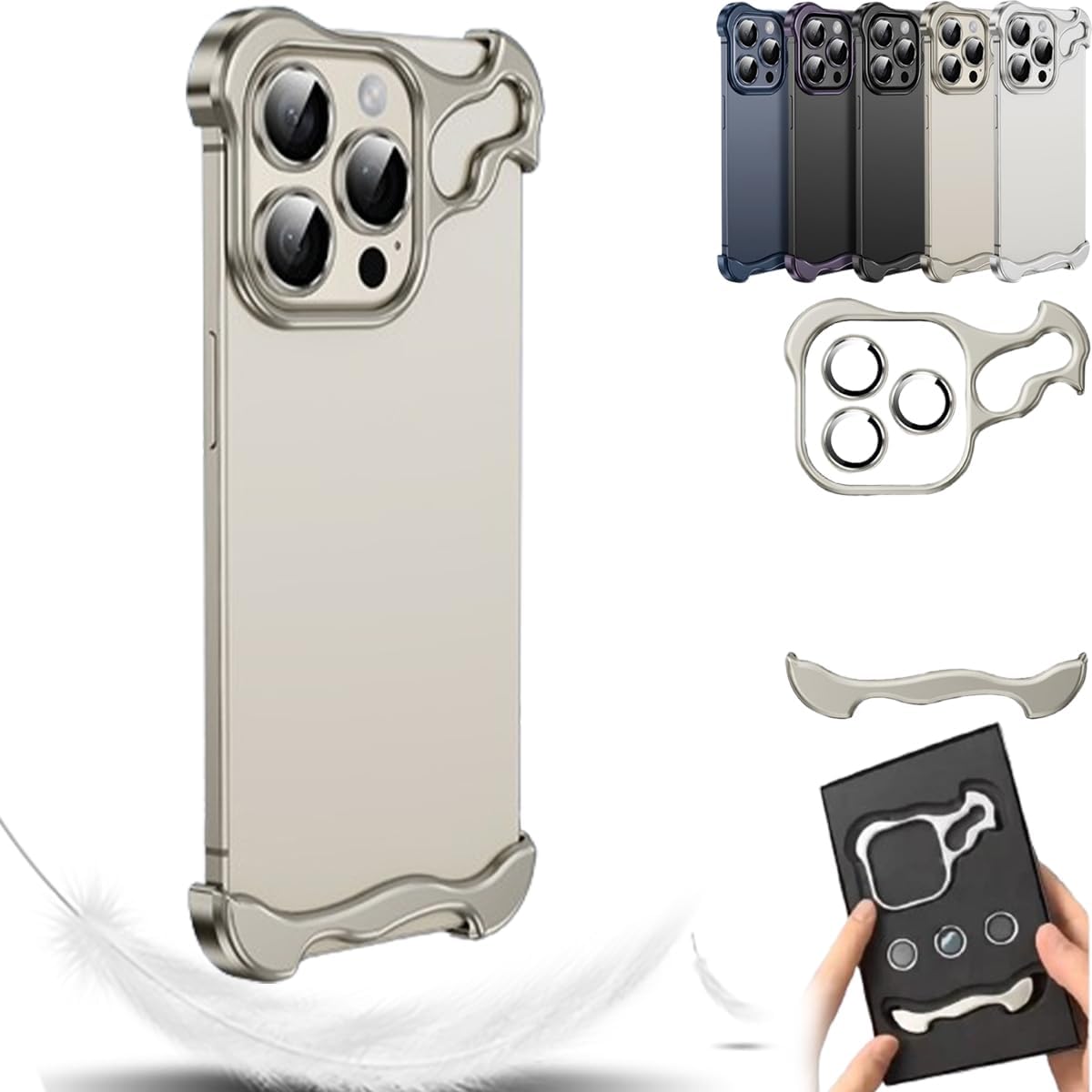 Special-Shaped Metal Corner Pad Anti-Fall Phone Case Suitable For iPhone 16 15 14 13 Pro Max, Borderless Slim No Back Bumper with Camera Cover Bumper Phone Case