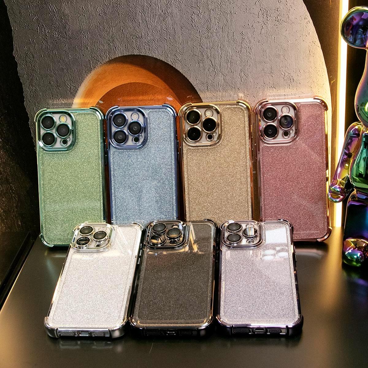For iPhone 16 15 14 13 Phone Case, Luxury Glitter Four Corner Plating Clear High Definition Acrylic Built-in Camera Protector Shockproof Hard Full Cover