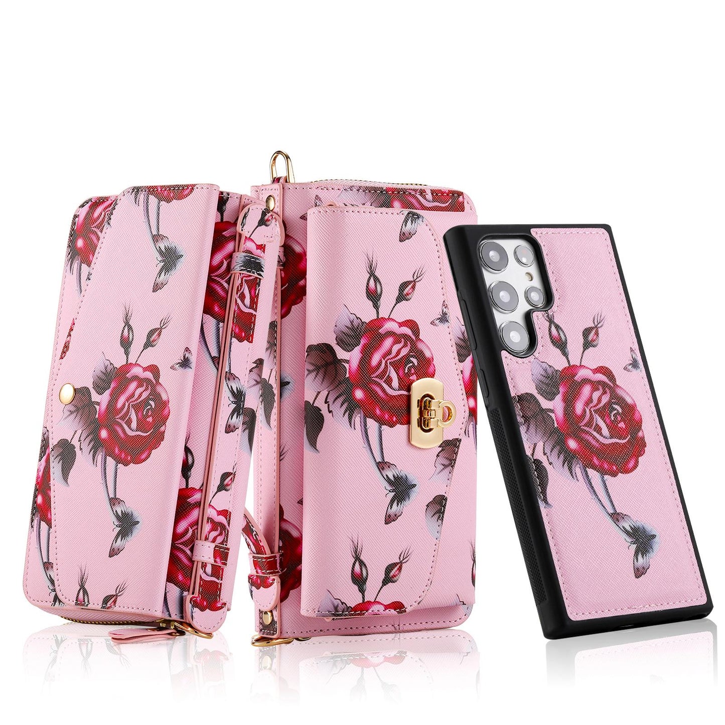 Flower Leather Magnetic Wallet Upgrade Hand Strap Phone Case For Samsung Galaxy S23 Ultra S22 Plus Note 20 Ultra Multifunction Zipper Business Split Cover POLA 001