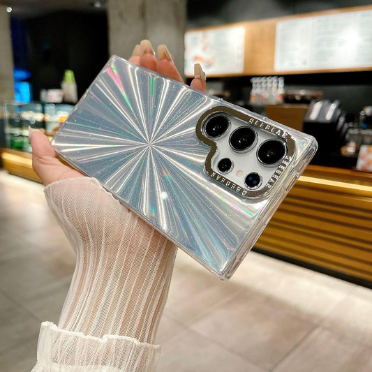 For Samsung S25Ultra S25 S24 S23 S22 Phone Case, Luxury Electroplating Laser Feathers Silk Pattern Acrylic Slim, Full Camera Protection Non-Yellowing Hard Cover