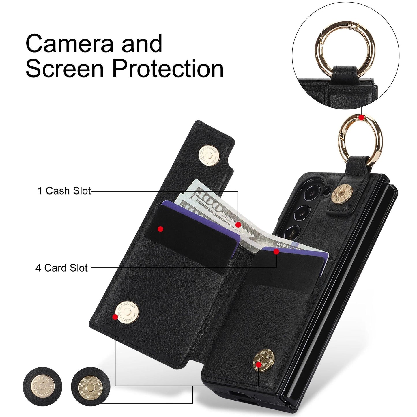 Folding Card Bag Finger Ring Leather Stand Case for Samsung Galaxy Z Fold 3 4 5 6 5G ZFold6 Zipper Wallet  Business ZFold5 Cover