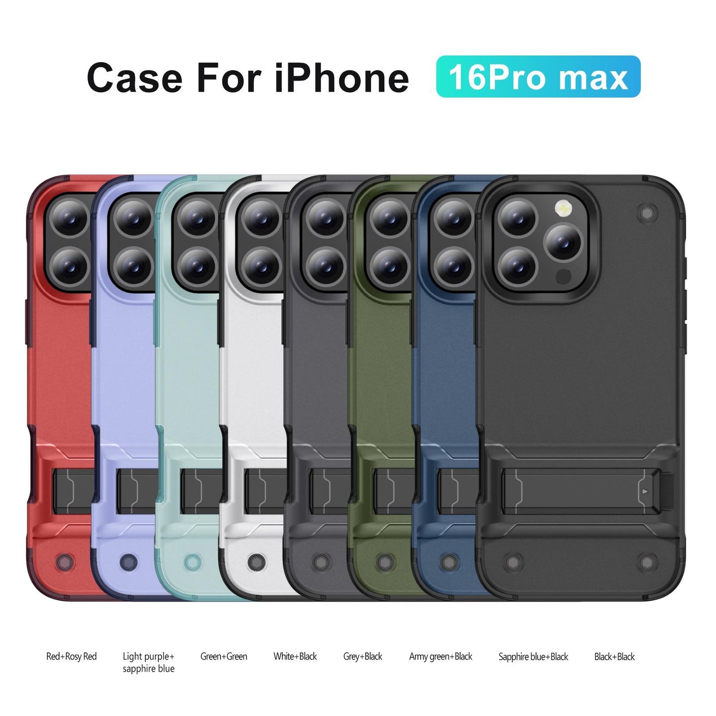Anti-Dust Fall Heavy Duty Protection Shockproof Phone Case With Kickstand for iPhone 16ProMax 16 15 14 13 12 11 Hard Full Cover