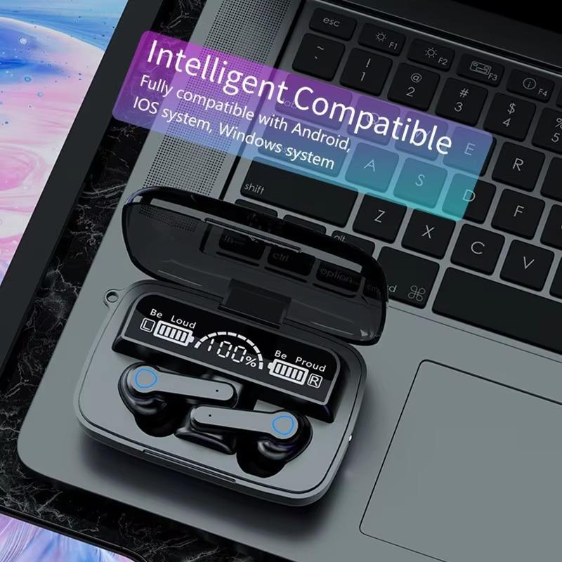 Bluetooth Headset Wireless TWS Gaming Noise-cancelling Touch In-ear Mini Flashlight Emergency Power Bank Headset with LED Digital Display Bluetooth 5.3, Long Battery Life for iPhone Android