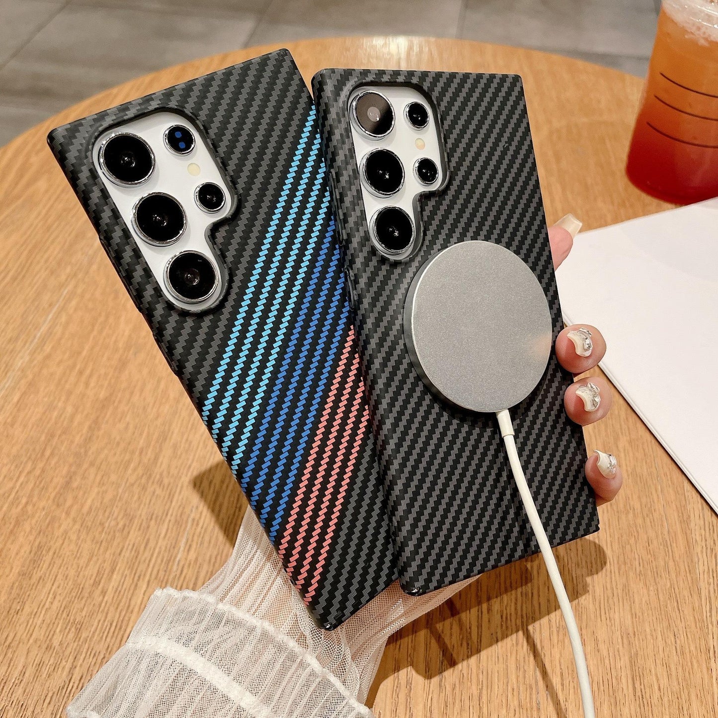 Carbon Fiber Matte Strong Magnetic Ultra Thin Light Phone Case For Samsung S25Ultra S25 S24 S23 S22 Note20Ultra Note10Plus Support Wireless Charging Hard Full Cover