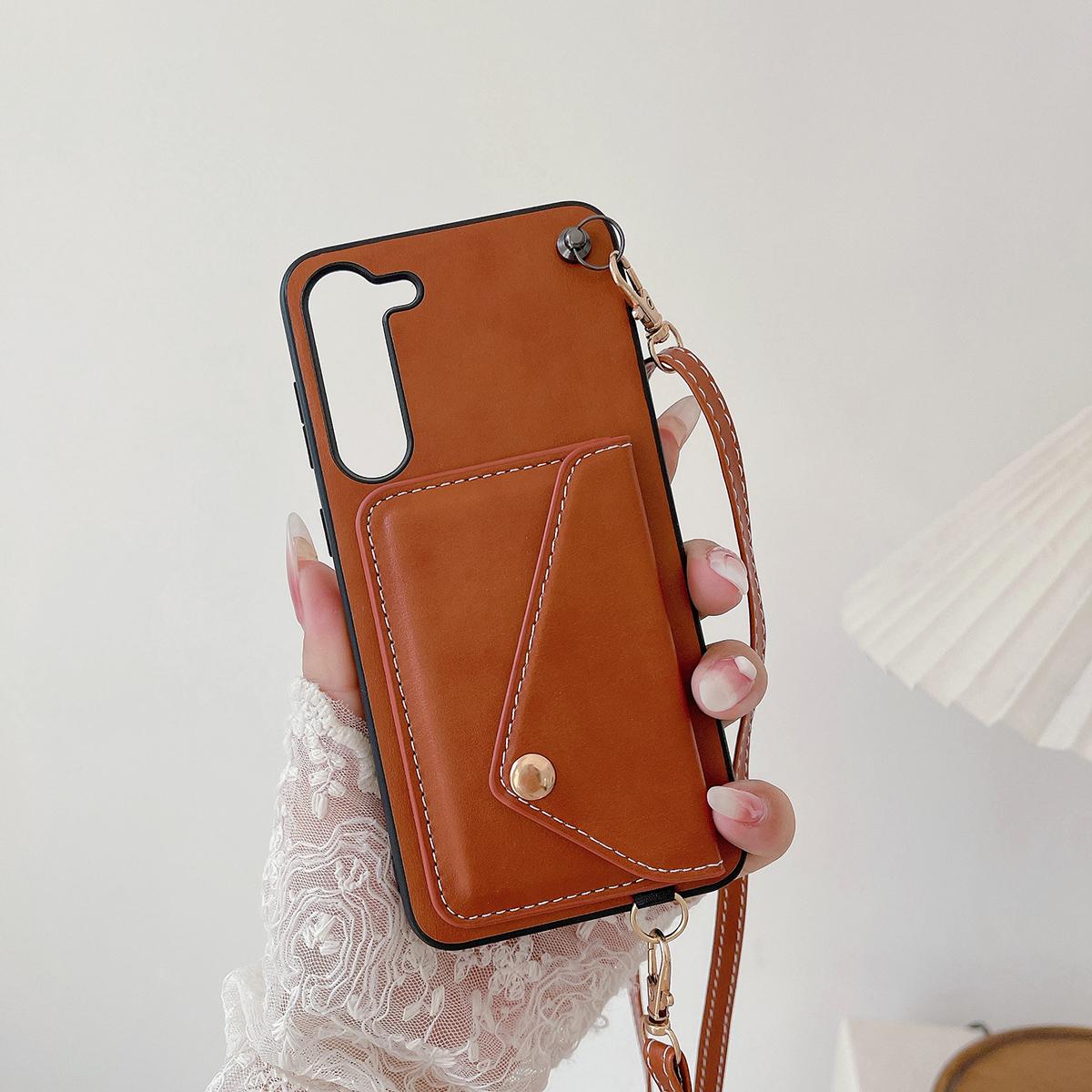 Crossbody Wallet Case for Samsung S24 S23 S22 S21 Ultra Plus Card Holder Lanyard Handbag Luxury Leather Card Slot Cover Handbag