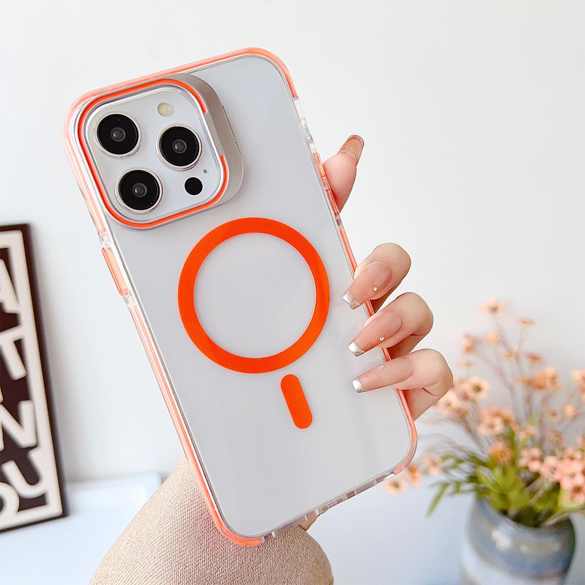 Dual Color Lens Stand Magnetic For Magsafe Wireless Charging Phone Case For iPhone 16 15 14 13 Pro Max Plus Clear TPU Acrylic Hard Cover