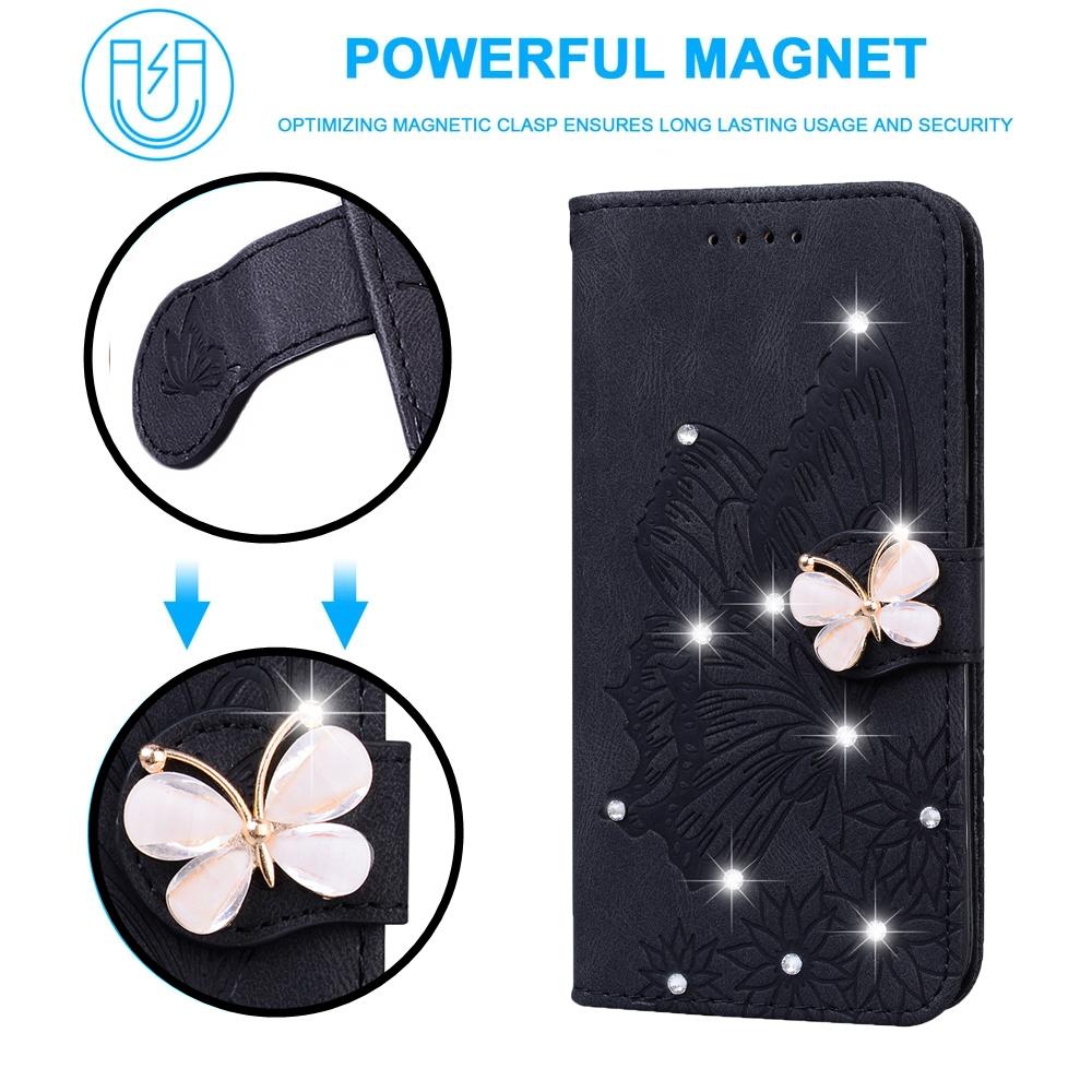 Leather Wallet Bling Phone Case For Samsung Galaxy S24 S23 S22 S21 Note20 Ultra FE Plus Stand Cute Cover