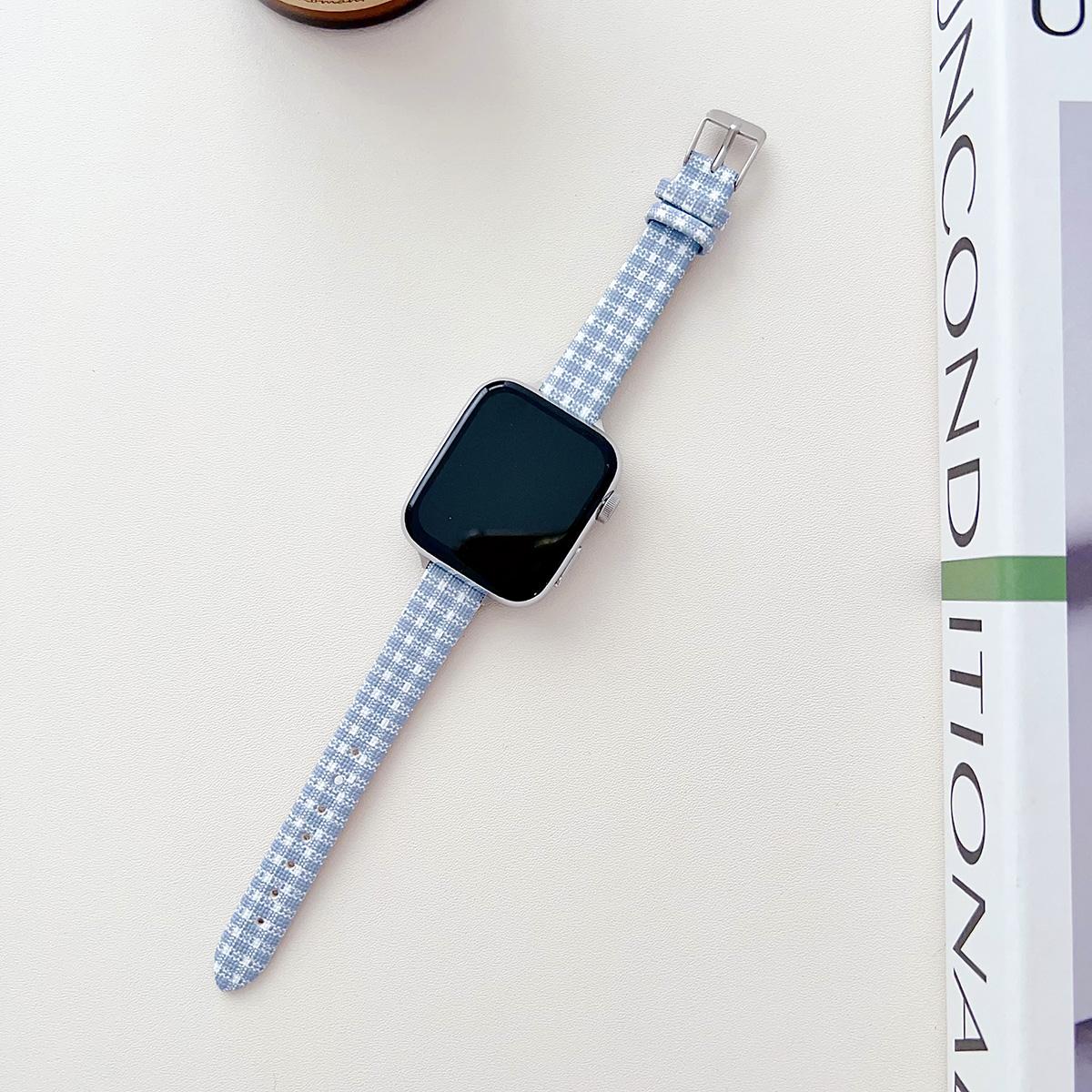 Plaid Canvas Metal Strap for Apple Watch 44mm Band 45 42 38 41 Ultra 49mm Link Bracelet for IWatch Series 9 8 7 6 SE 5 4