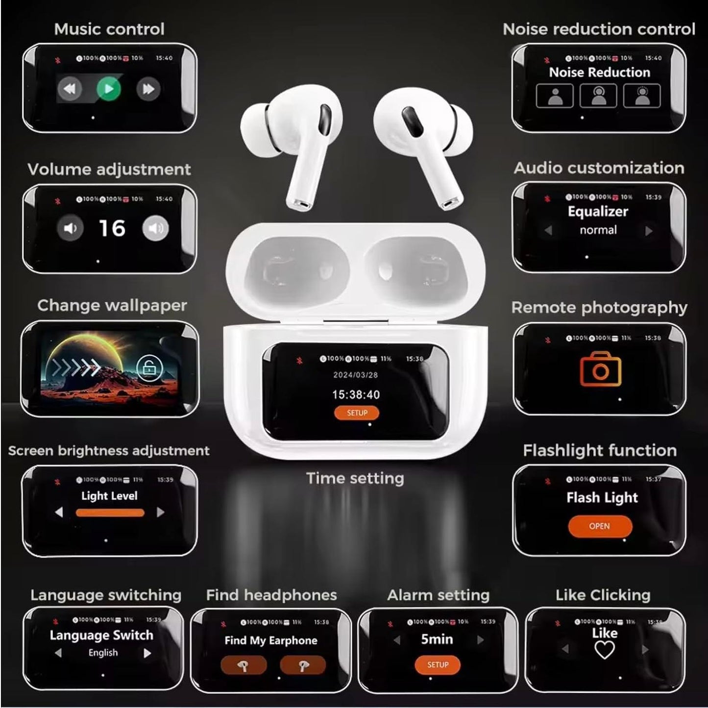 A9 pro Earbuds Earphones, Premium Touch Technology Smart Noise-Cancelling Headphones