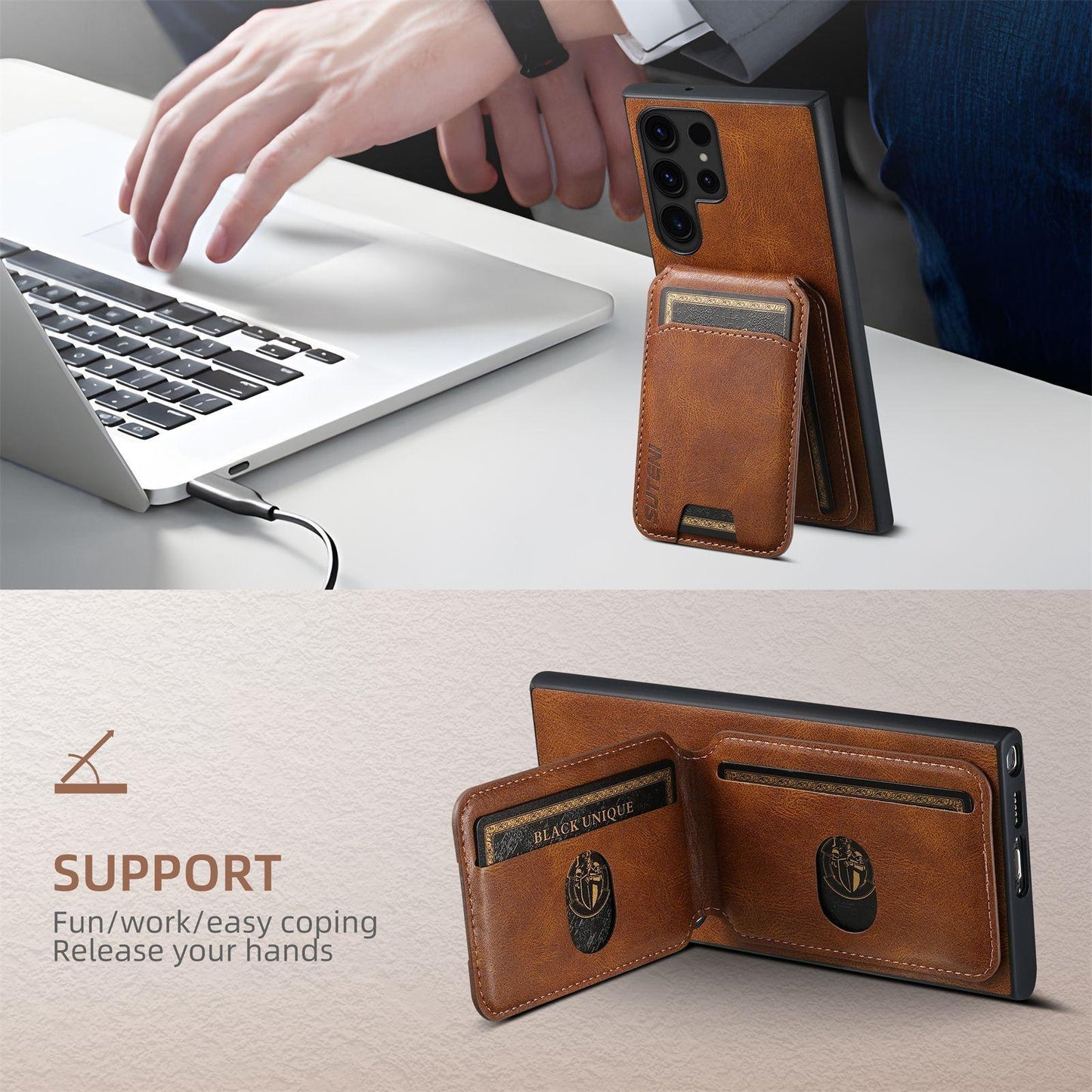 For Samsung S25 S24 S23 S22 Note20 Ultra Plus Phone Case, Smooth Surface Oil Wax Pattern Flip Wallet Durable Faux Card Slot Leather Kickstand Magnetic Clasp Shockproof Phone Case