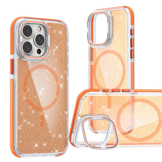 Dual Color Magnetic For Magsafe Wireless Charging Case With Glitter Powder For iPhone 16 15 14 13 12 11 Pro Max Plus Metal Hardware Camera Lens Stand Acrylic Hard Cover
