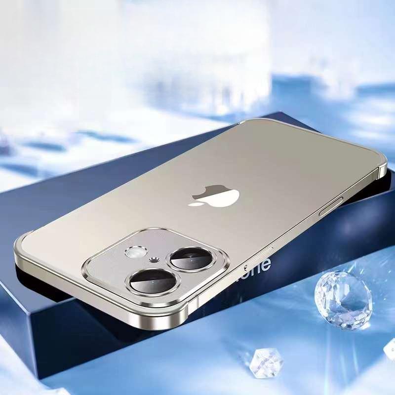 Ultrathin Frameless Aluminium Alloy Metal Bumper Corner Cover Protector Case for iPhone 16 15 14 13 12 Pro Max Drop-proof Cover