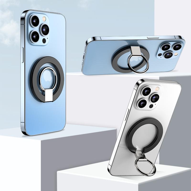 180 Degree Rotation Electroplating Zinc Alloy Strong Magnetic Finger Ring Phone Holder Damping Fold Stable Support Multi-angle Ring, for iPhone 16 15 14 13 12 for Samsung S25 S24 S23