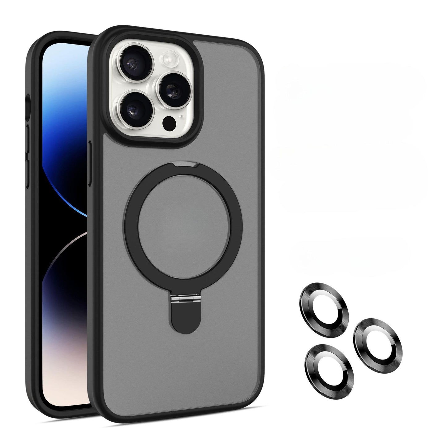 For iPhone 16ProMax 16 15 14 13 Pro Max Phone Case With Magnetic Metal Kickstand, Matte Transparent Acrylic Shockproof Hard Anti-Fall Full Cover With Camera Lens Protector