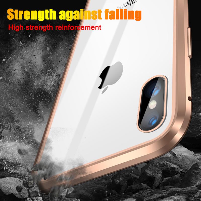 Double Sided Full Cover 360 Magnetic High Definition Adsorption Metal Case For iPhone 16 15 14 13 12 11 Pro Max Glass Cover
