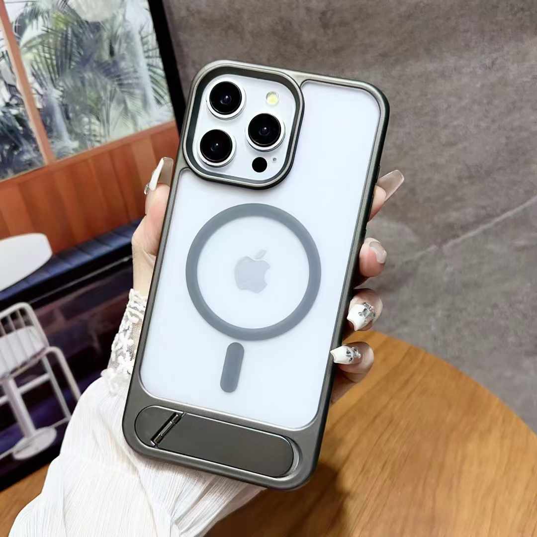 Magnetic Shockproof Frosted Phone Case For iPhone 16 15 14 13 12 11 Pro Max Invisible Bracket Cover