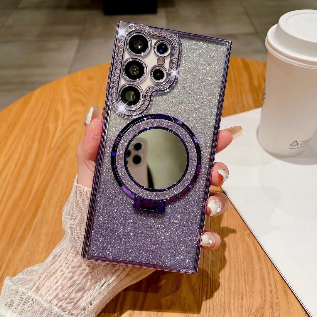 For Samsung S25Ultra S25 S24 S23 S22 Plus Ultra Case, Gradient Rhinestone Mirror Kickstand Glitter Luxury Elegant Plating Case Camera Protection Shockproof Hard Cover