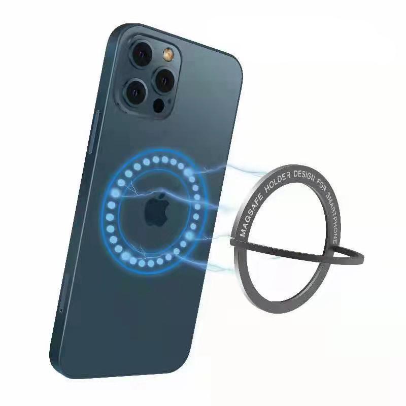 Alloy Build-In Magnet Ring Phone Holder Mag Safe Kickstand Design for iPhone 16 15 14 13 12 & Universal Smart Phones