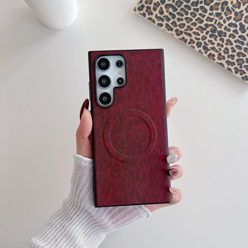 For Samsung S25Ultra S24 S23 S22 Note20 A15 A25 A35 A36 A55 A56 Phone Case, Antislip Leopard Print Matte Luxury Leather Strong Magnetic Slim Emboss Protection Shockproof Hard Full Cover