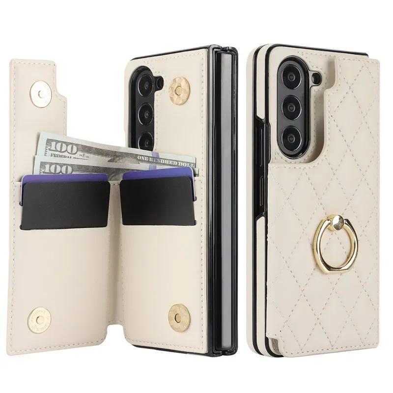Leather Wallet with Card Holder Phone Case for Samsung Galaxy Z Fold 6 5 4 Fold6 Fold5 Fold4 Fold3 Ring Kickstand Protect Cover