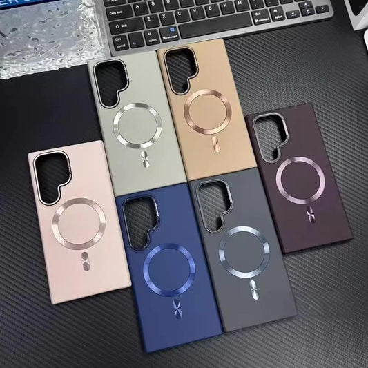 Frosted Magnetic Metal Lens Frame Phone Case For Samsung S25Ultra S24Ultra S23Ultra Ultra Thin Shockproof Hard Full Cover