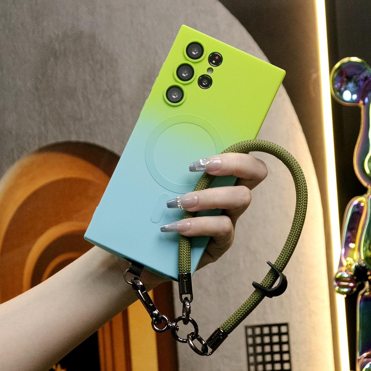 Gradient Color Magnetic Wireless Charge Matte Case With Multifunctional Climbing Rope For Samsung Galaxy S24 S23 S22 S21Plus FE Ultra Note 20 Ultra Z Flip 3 4 5