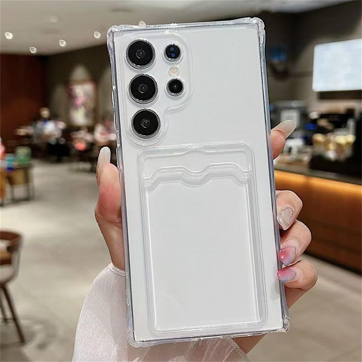 Transparent Card Slot TPU Four Corner Shockproof Phone Case For Samsung S25 S24 S23 S22 S21 Note20 A16 A15 A25 A35 A55 A06 Airbag Anti-Drop Clear Soft Full Cover