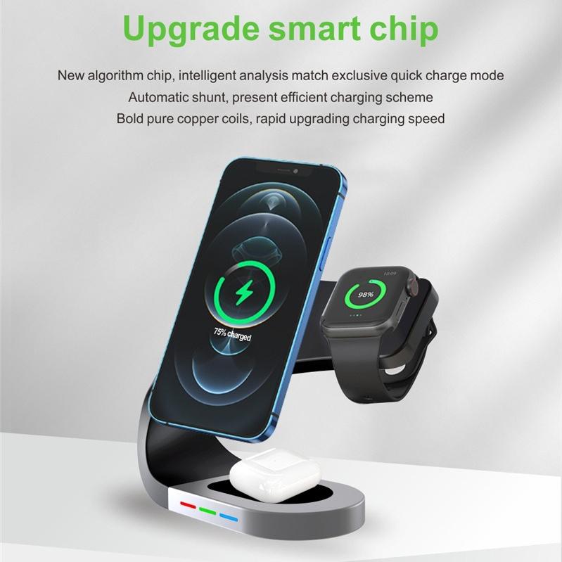 4 in1 Fast Wireless Charger Stand Station for iPhone 16 15 14 13 iWatch Airpods Magnetic Foldable Charging Dock With LED Night Lamp Y35