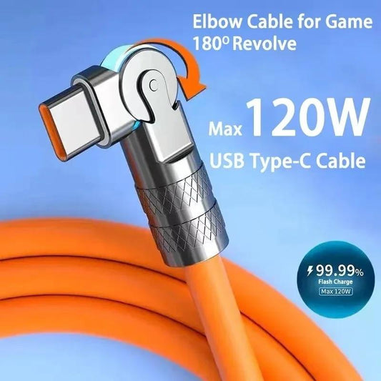 120W 7A Fast Charge USB Type C Cable 180 Degree Rotation Elbow Cable for Game for iPhone 16 15 Samsung Xiaomi Redmi Honor Phone Charger USB C Cable