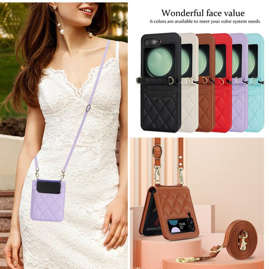 Korean Fashion Card Crossbody Long and Short Chain Leather Case For Samsung Galaxy Z Flip 6 5 Case For Galaxy Z Flip4 Cover Z Flip3