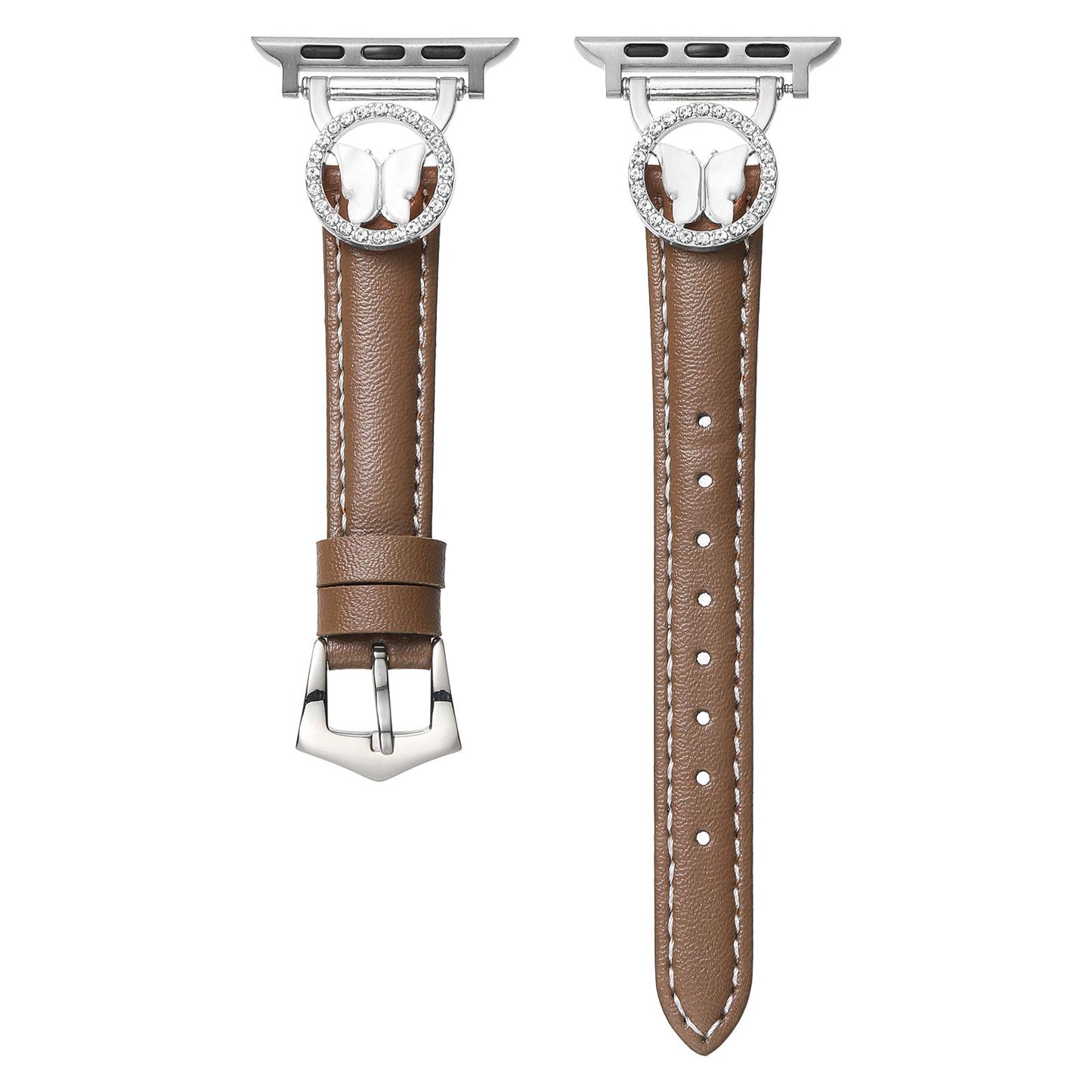 Bling Butterfly Stitching Leather Metal Strap for Apple Watch 44mm Band 45 42 38 41 Ultra 49mm Link Bracelet for IWatch Series 9 8 7 6 SE 5 4