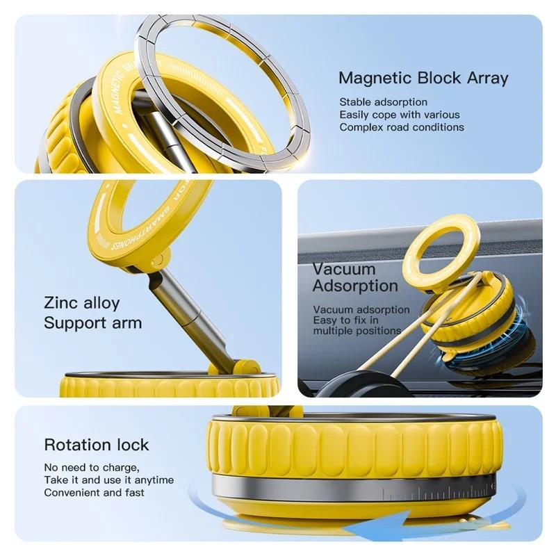 Upgrade Three-axis Flexible Alloy 360° Magnetic Vacuum Adsorption Double-sided Fold Rotating Multi-angle Strong Suction, Stable Holder, Hands Free Automobile, Adjustable Mount for All Phones