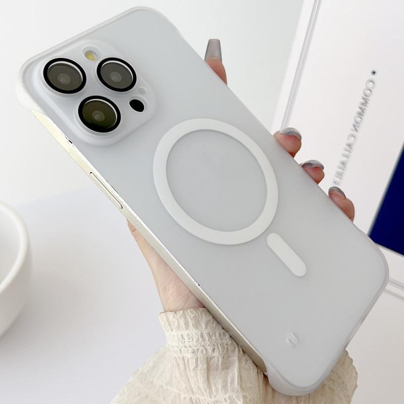 For iPhone 16 15 14 13 12 Pro Max Phone Case, Ultrathin Frameless Magnetic PC Hard for Magsafe Support Wireless Charging Matte Clear High Transparency Full Cover