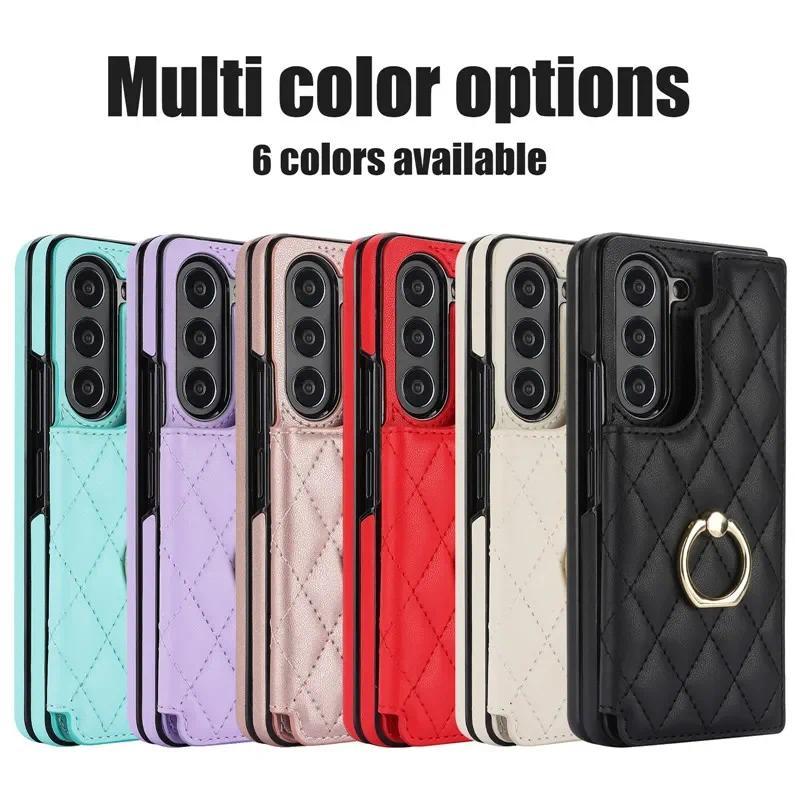 Leather Wallet with Card Holder Phone Case for Samsung Galaxy Z Fold 6 5 4 Fold6 Fold5 Fold4 Fold3 Ring Kickstand Protect Cover