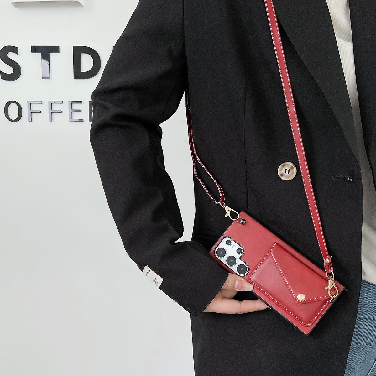 Crossbody Wallet Case for Samsung S24 S23 S22 S21 Ultra Plus Card Holder Lanyard Handbag Luxury Leather Card Slot Cover Handbag