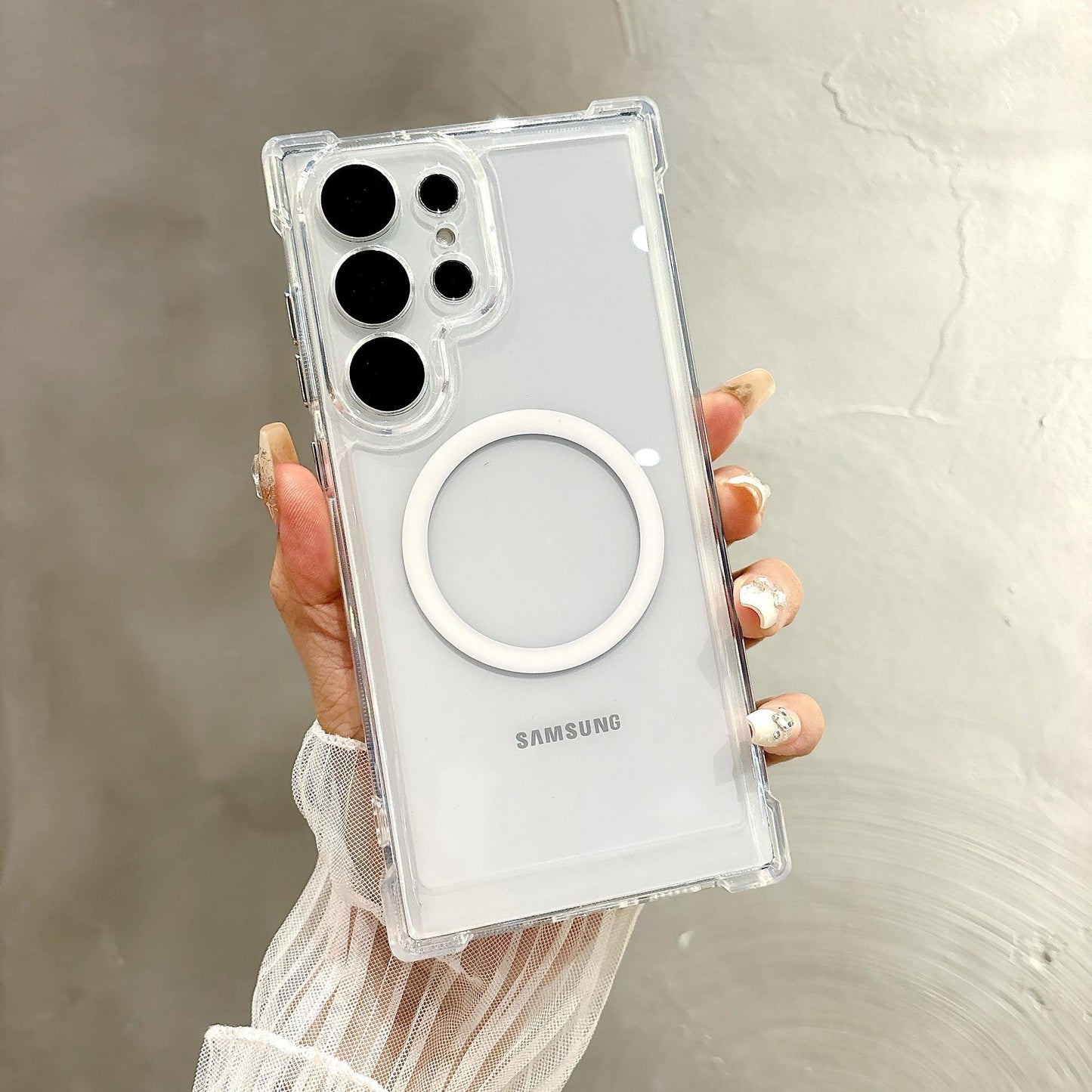 Acrylic Transparent Magnetic High Protection Four Corner Shockproof Phone Case For Samsung S25Ultra S25 S24 S23 S22 S21 Not Yellowing Clear Hard Full Cover