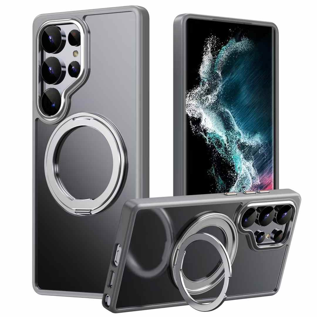 360 Degree Rotation Stand Holder Matte Ultra Clear Strong Shockproof Magnetic Phone Case Wireless Charging For Samsung S25Ultra S25 S24 S24Plus S24Ultra S23Ultra S23