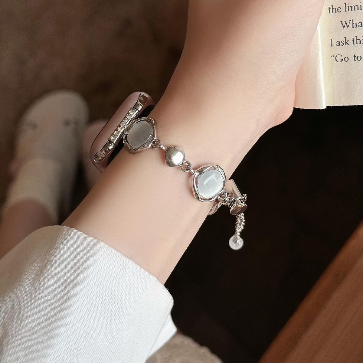 Crystal Colorful Stone Chain Metal Strap for Apple Watch 44mm Band 45 42 38 41 Ultra 49mm Link Bracelet for IWatch Series 9 8 7 6 SE 5 4