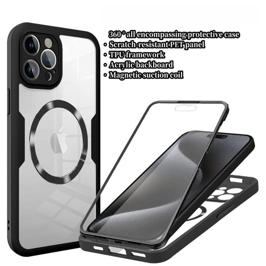 For iPhone 16E 16ProMax 16 15 14 13 Strong Magnetic Phone Case, Double Side 360 Full Protection, HD PET Screen Protector Acrylic Shockproof Hand Feel Hard Full Cover