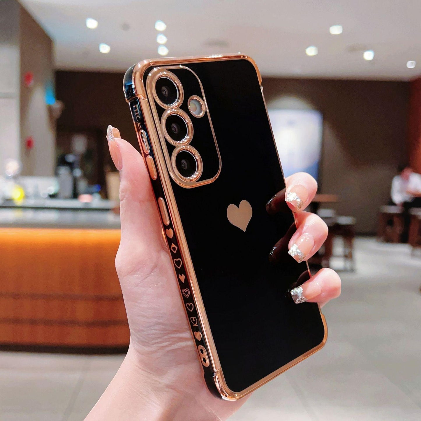 Plating Love Heart TPU Basic Phone Case For Samsung S25Ultra S24 S23 S22 S21 Shockproof Soft Full Cover