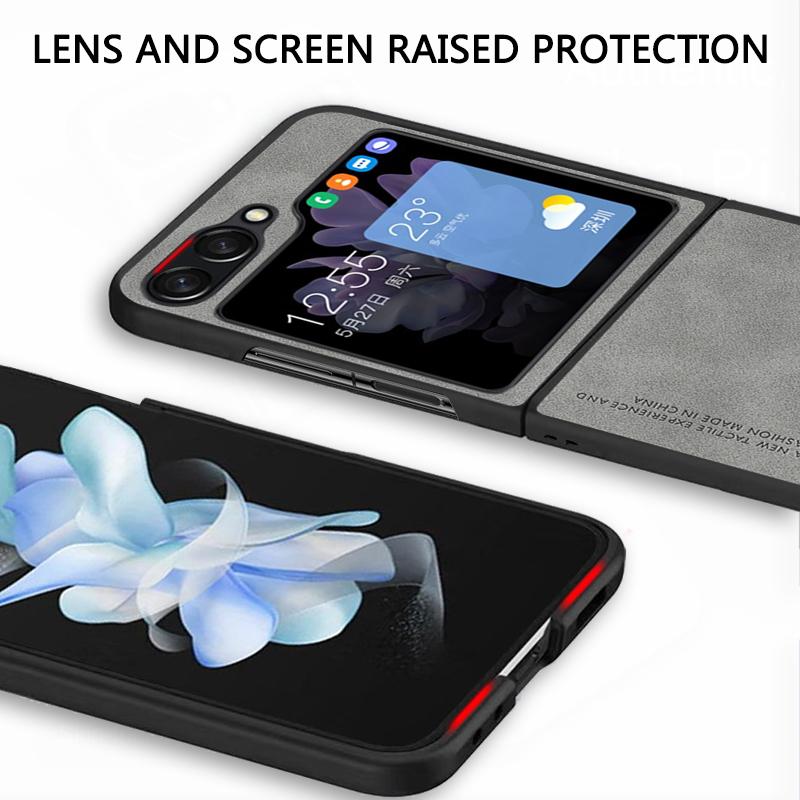 Luxury Lambskin Leather Cover For Samsung Galaxy Z Flip 5 4 3 Flip5 Flip4 Flip3 Shockproof Hard Case