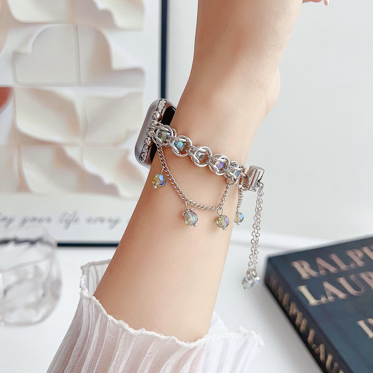 Crystal Tassel Chain Metal Strap for Apple Watch 44mm Band 45 42 38 41 Ultra 49mm Link Bracelet for IWatch Series 9 8 7 6 SE 5 4