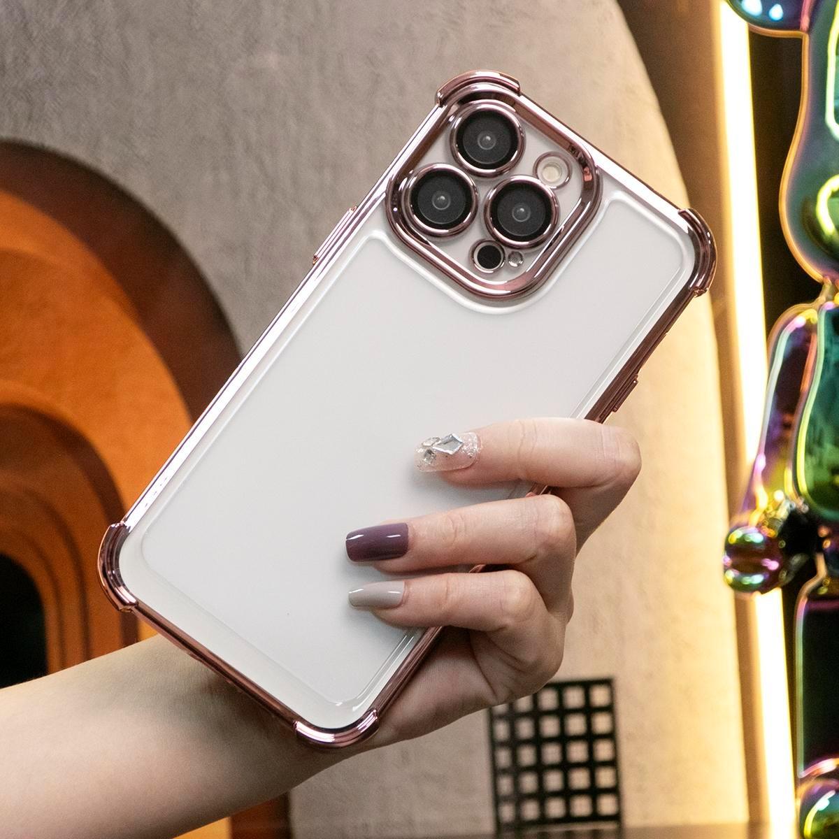 Luxury Plating Four Corners Shockproof Clear Case For iPhone 16 15 14 13 12 11 XR XSMax X/XS Transparent Built-in Camera Protector Hard Acrylic Bumper Armor Full Cover