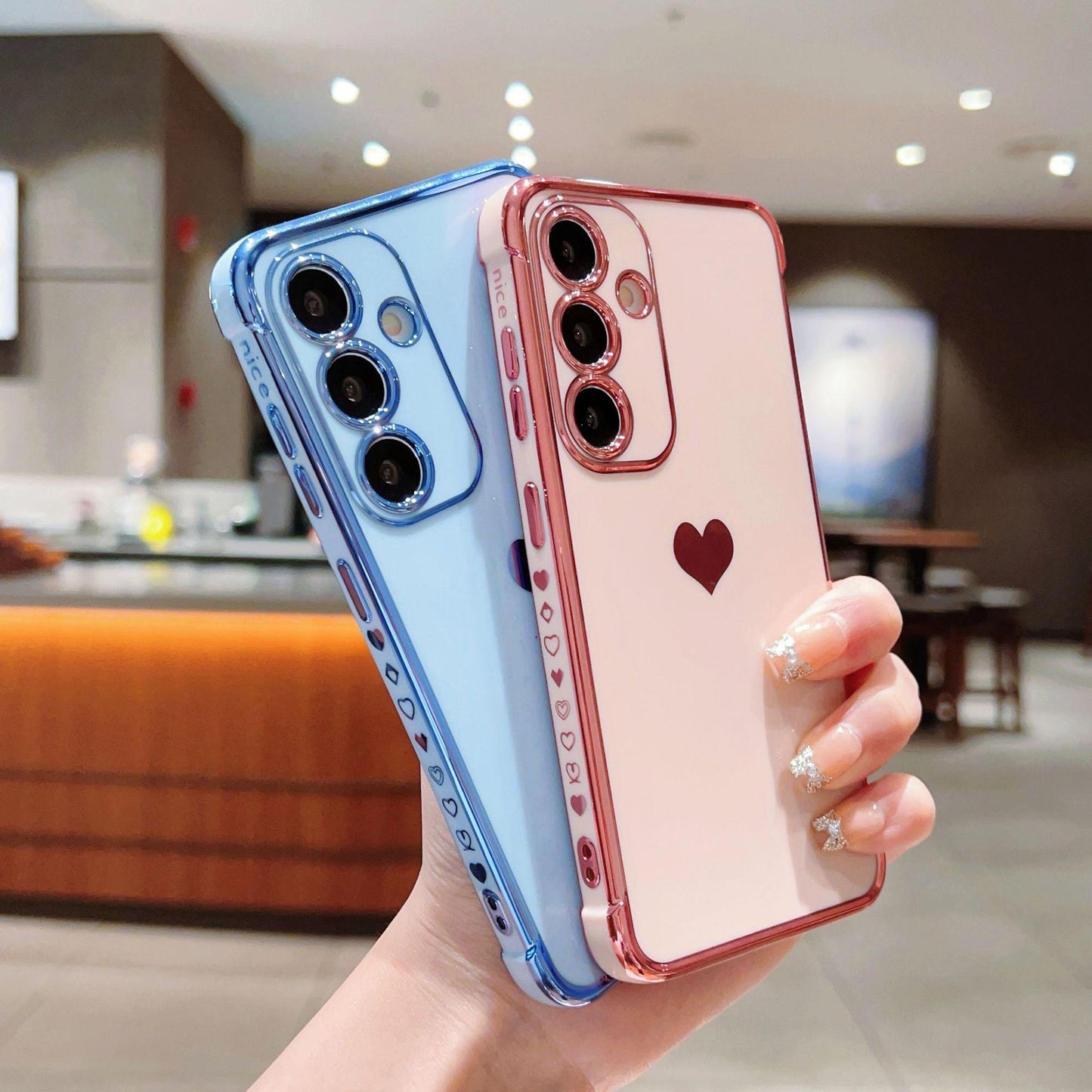 Plating Love Heart TPU Basic Phone Case For Samsung S25Ultra S24 S23 S22 S21 Shockproof Soft Full Cover