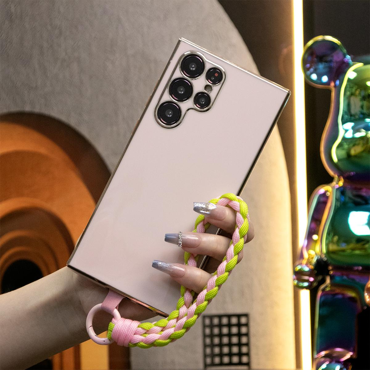 Plating Phone Case With Woven Wristband For Samsung S24 S23 S22 S21 S20 FE Plus Ultra Note 20