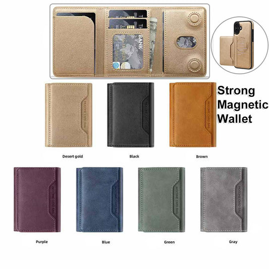 Multi-function Leather Card Case Strong Magnetic Wallet Kickstand Card Holder Card Bag Case for Magsafe IPhone 16 15 14 13 12 Pro Max Stand Cover for Samsung S23 S24 Magnetic Phone Case Accessories