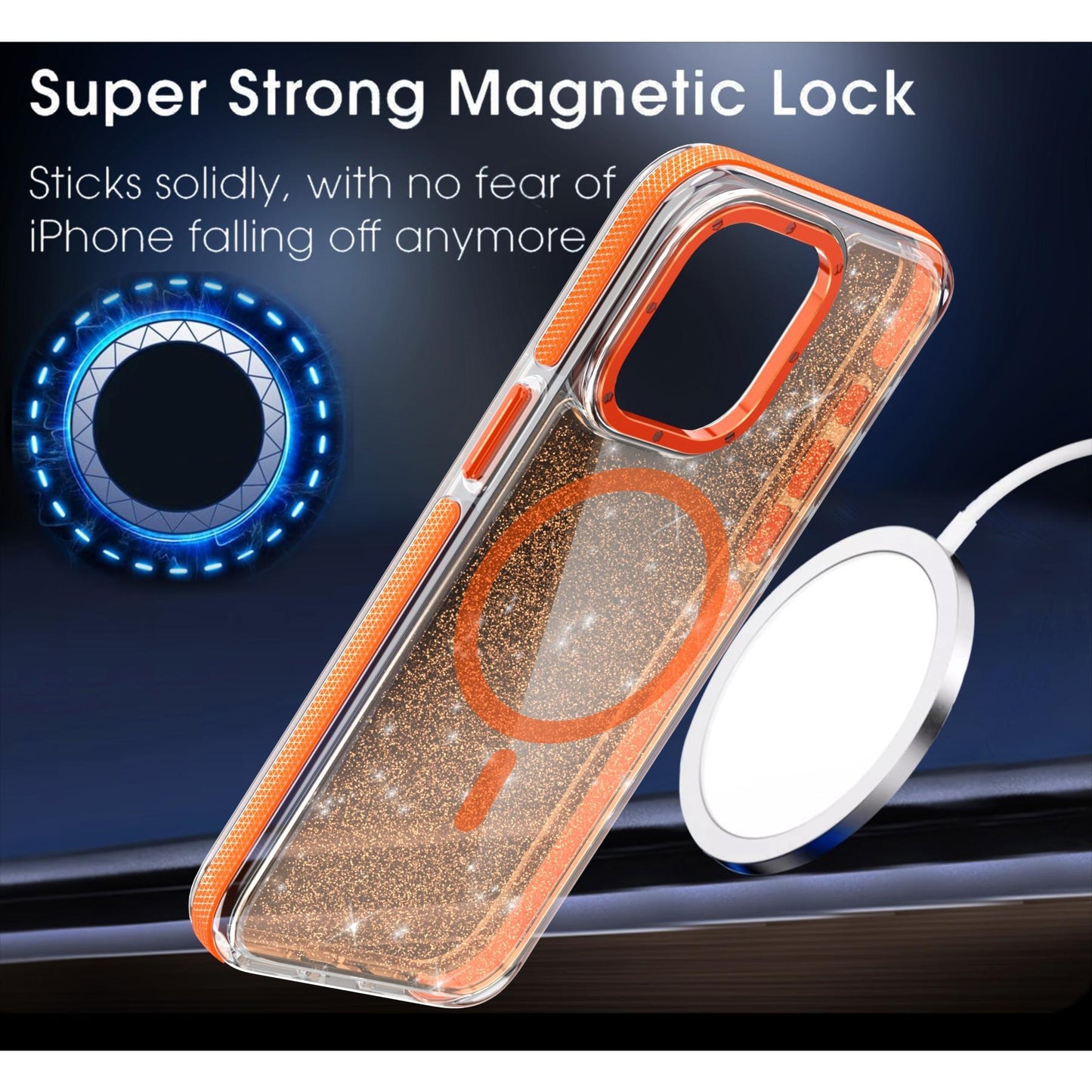 Dual Color Magnetic For Magsafe Wireless Charging Case With Glitter Powder For iPhone 16 15 14 13 12 11 Pro Max Plus Hard Cover