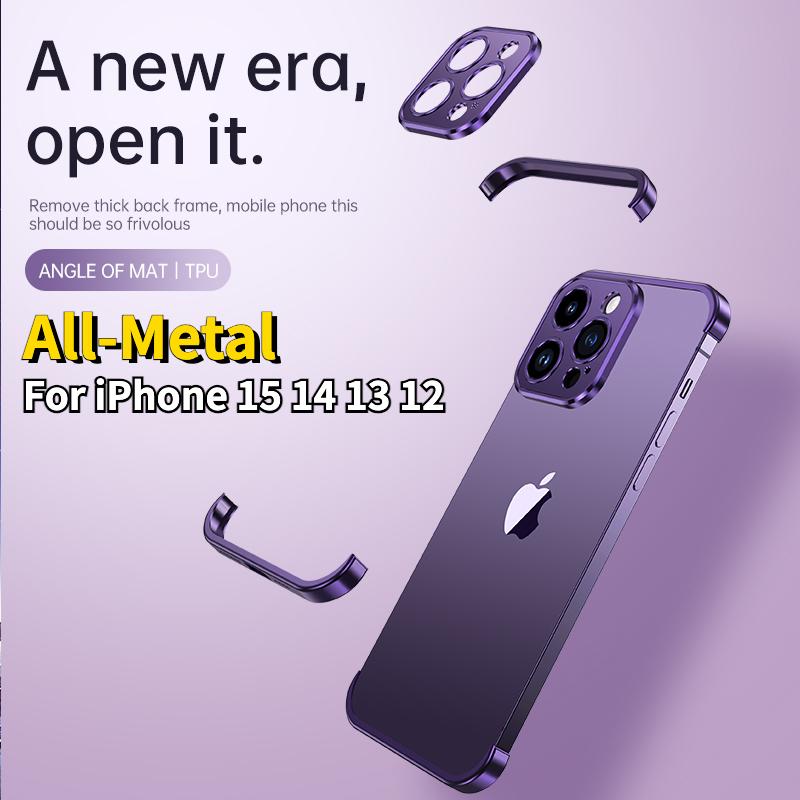 Ultrathin Frameless Aluminium Alloy Metal Bumper Corner Cover Protector Case for iPhone 16 15 14 13 12 Pro Max Drop-proof Cover
